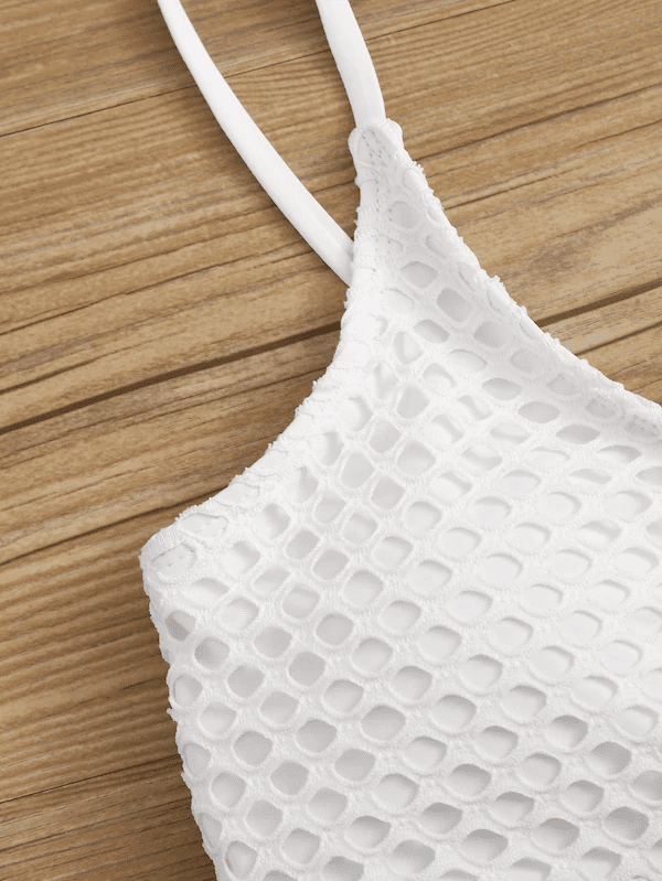 Fishnet Overlay Spaghetti Strap Bikini Set