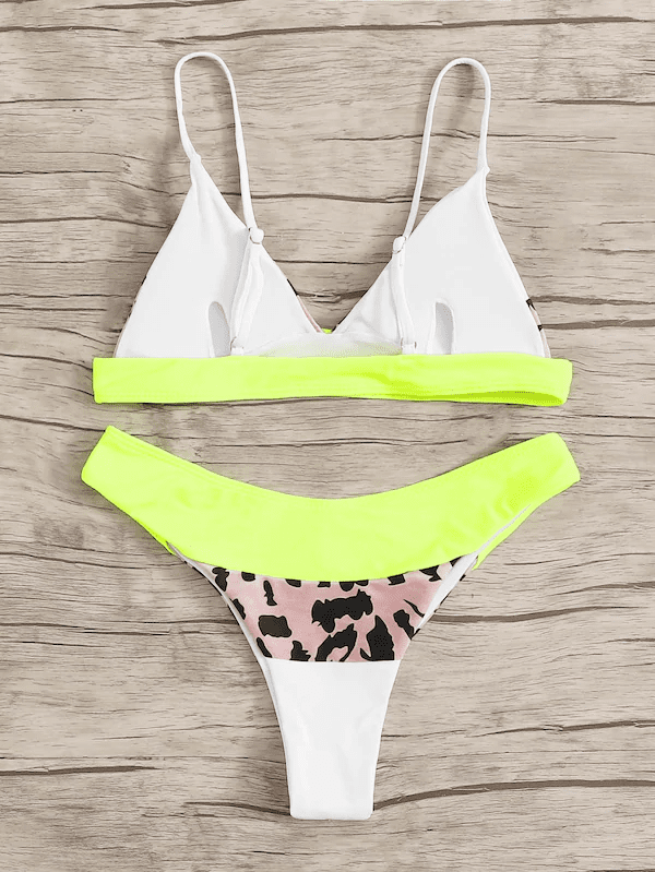 Leopard Colorblock Triangle Top With High Cut Bikini